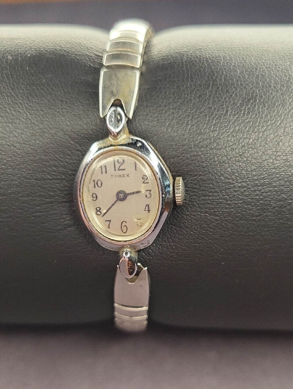 Timex Women's Silver Tone Stretch Bracelet Watch with Ivory Dial